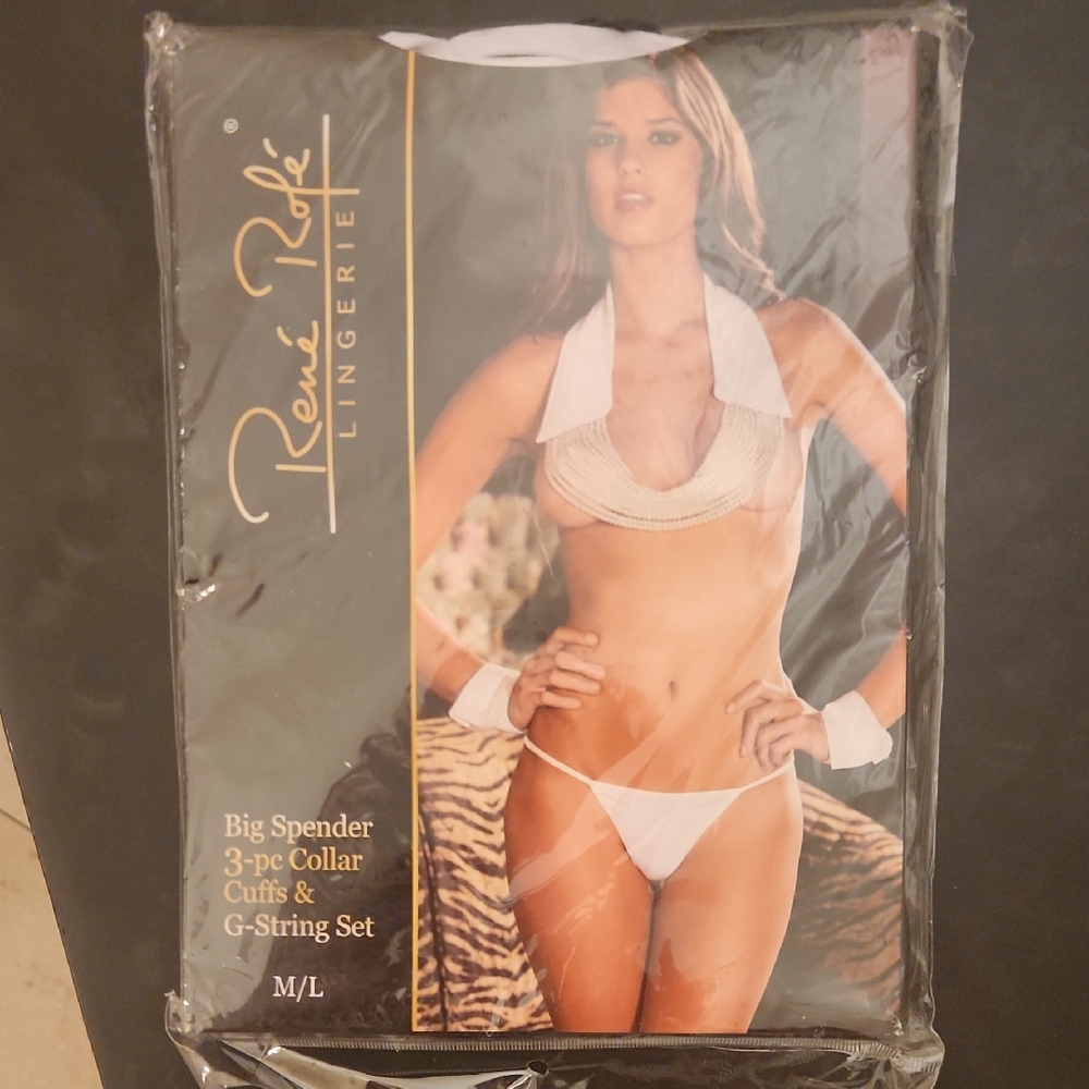 Rene Rofe White Collar and Cuffs Lingerie Set
